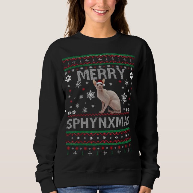 Sweatshirt Sphynx Amoureux des chats Noël laid Xmas Sweater S (Devant)