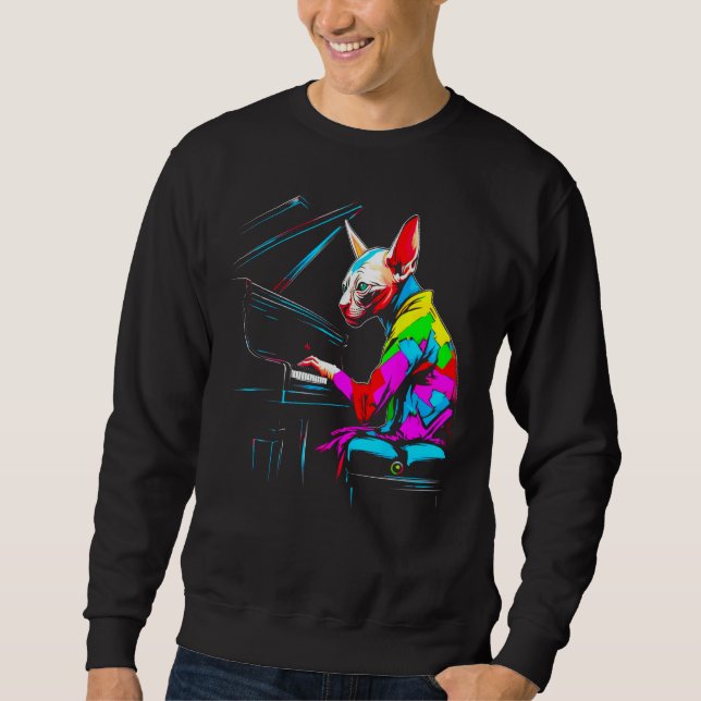 Sweatshirt Sphynx Hairless Cat Pianist (Devant)