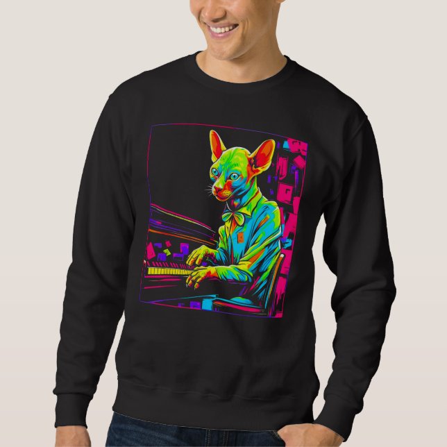 Sweatshirt Sphynx Hairless Cat Piano (Devant)