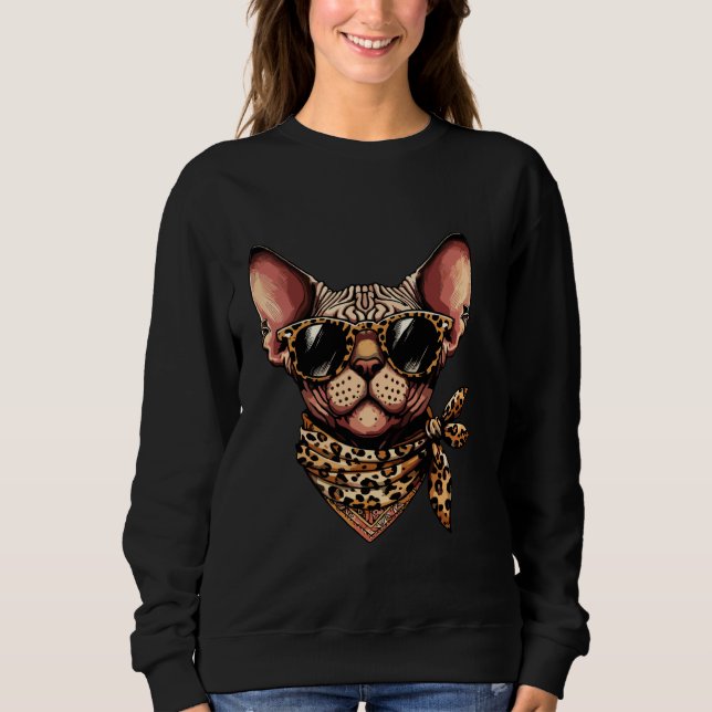 Sweatshirt Sphynx portant un léopard Écarf animal portant du  (Devant)