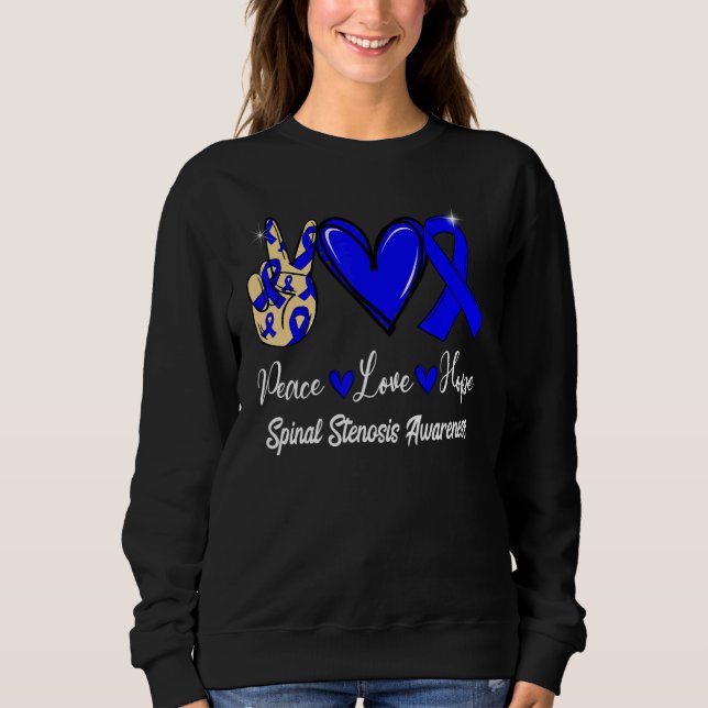 Sweatshirt Spinal Stenosis Awareness Peace Love Hope Blue Rib (Devant)