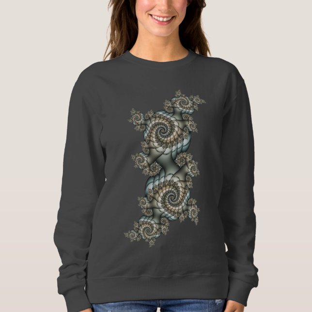 Sweatshirt Spirales d'art fractal beige abstrait bleu clair (Devant)
