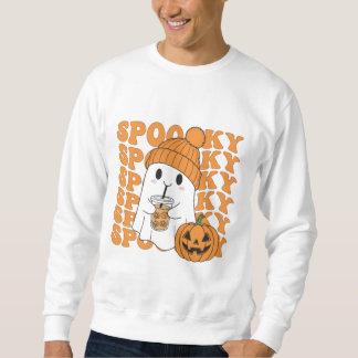 Sweatshirt Spooky Ghost with Pumpkin Drink Halloween Tee