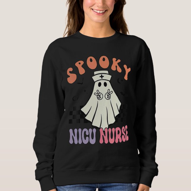 Sweatshirt Spooky NICU Nurse Halloween Ghost Retro RN Neonata (Devant)