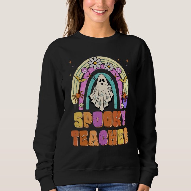 Sweatshirt Spooky Teacher Retro Spooky Floral Ghost Hippie Ha (Devant)
