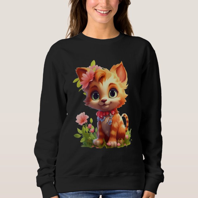 Sweatshirt Spring Garden Kitten Flower Cat Girl Floral Blosso (Devant)