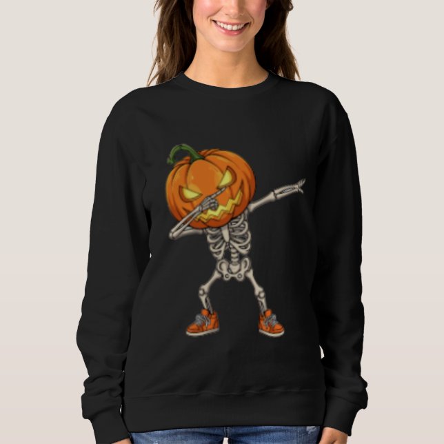 Sweatshirt Squelette avec tête Citrouille Dab Dance Halloween (Devant)