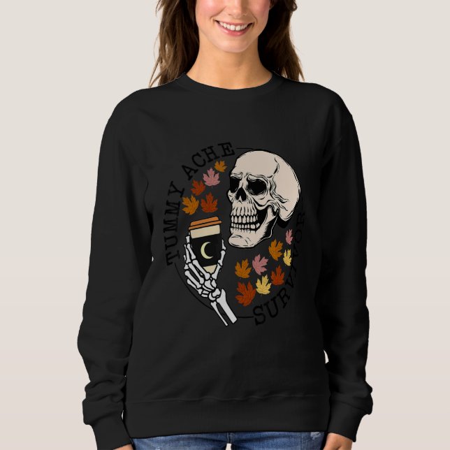 Sweatshirt Squelette buvant du café survivant rétro de mal au (Devant)