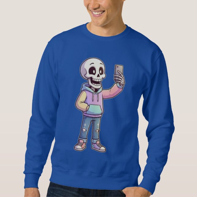 Sweatshirt Squelette de dessin animé mignon selfie - Corps en (Devant)