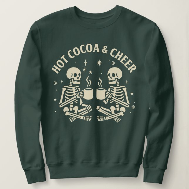 Sweatshirt Squelette de Noël amusant - cacao chaud et fromage (Design devant)
