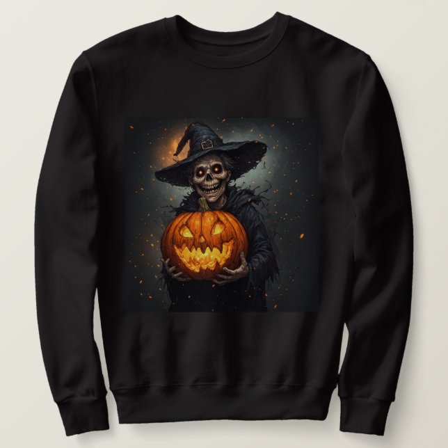 Sweatshirt Squelette de sorcière avec citrouille lumineuse Ha (Design devant)