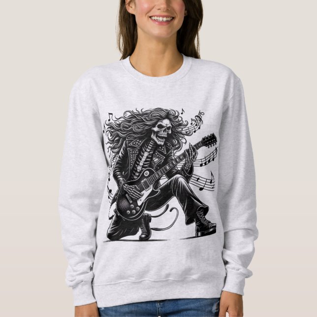 Sweatshirt Squelette Dynamique Rockstar Jouer Guitare Électri (Devant)