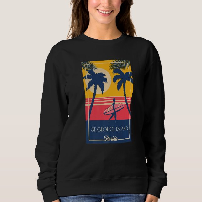 Sweatshirt St George Island Florida Retro Surfer Beach Sunset (Devant)