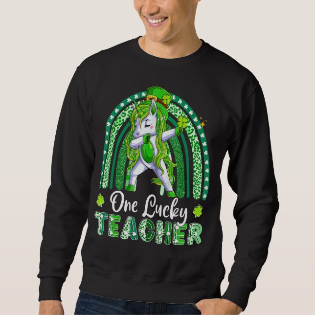 Sweatshirt St Patrick S Day Green Leopard Shamrock One Lucky (Devant)