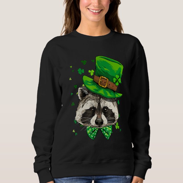Sweatshirt St Patrick's Day Leprechaun Raccoon Shamrock Irish (Devant)