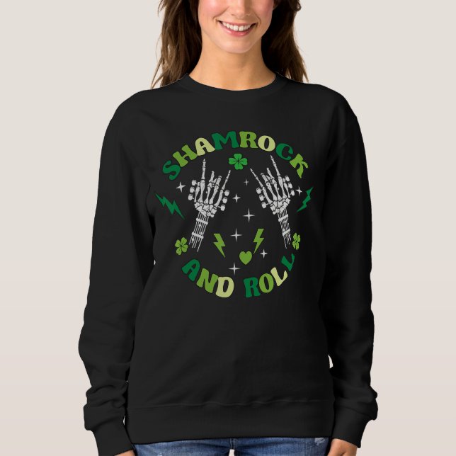 Sweatshirt St Patrick's Day Rock and Roll Shamrock Skeleton (Devant)