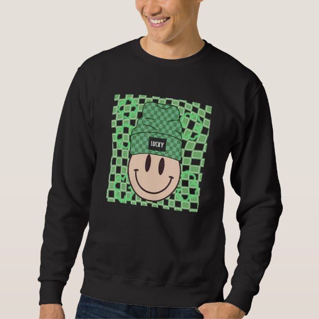 Sweatshirt St Patricks Happy Face Hat Lucky Vibes Retro Irish (Devant)