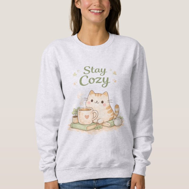 Sweatshirt Stay Cozy Kawaii Cute Kitty Cat Coffee Sweet  (Devant)