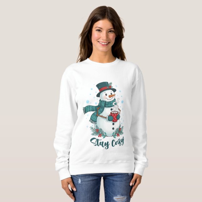 Sweatshirt Stay Cozy Winter Snowman With Hot Cocoa (Devant entier)