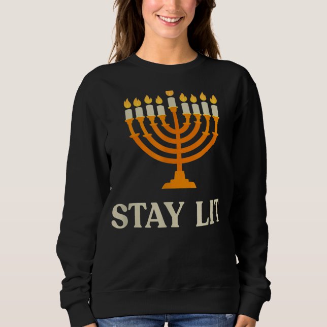 Sweatshirt Stay Lit Hanukkah Menorah Jewish Chanukkah Dreidel (Devant)