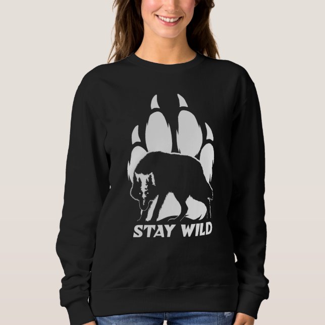 Sweatshirt Stay Wild - Wolf silhouette et empreinte (Devant)