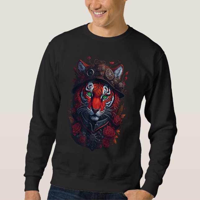 Sweatshirt Steampunk Tiger flowers splash Tigers  Fantasy Art (Devant)