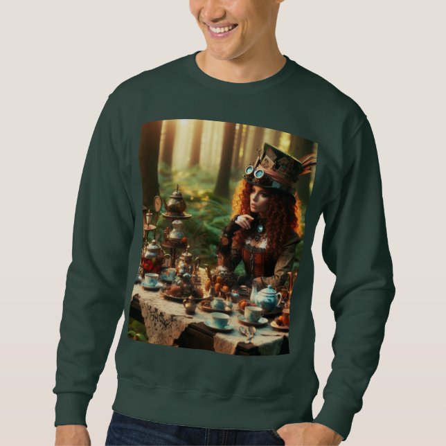 Sweatshirt Steampunk Vintage Victorian Lady Mad Hatter (Devant)