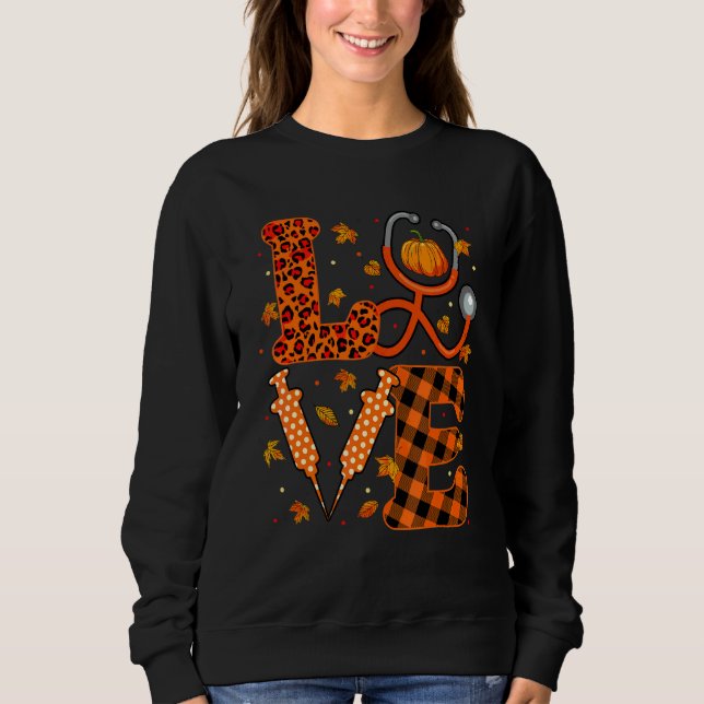 Sweatshirt Stéthoscope d'amour automne citrouille léopard car (Devant)