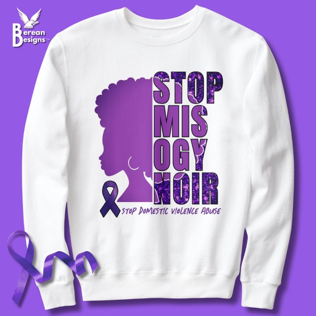 Sweatshirt STOP MISOGYNOIR Sensibilisation à la violence dome (STOP MISOGYNOIR Domestic Violence Awareness sweatshirt with customizable text, with afro silhouette )