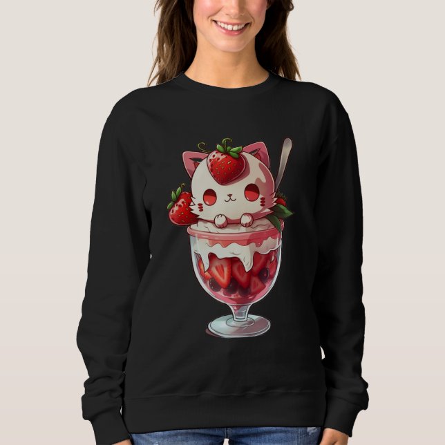 Sweatshirt Strawberry Ice Cream Sundae Kitten Gelato Berry Ca (Devant)