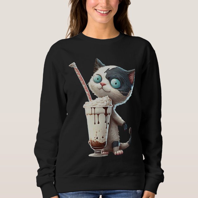 Sweatshirt Strawberry Milkshake Cat  1 (Devant)
