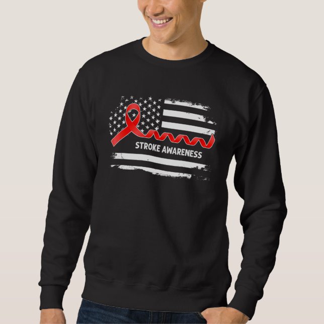Sweatshirt Stroke Awareness American Flag   Red Ribbon (Devant)