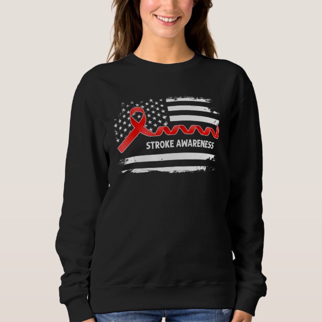 Sweatshirt Stroke Awareness American Flag   Red Ribbon (Devant)