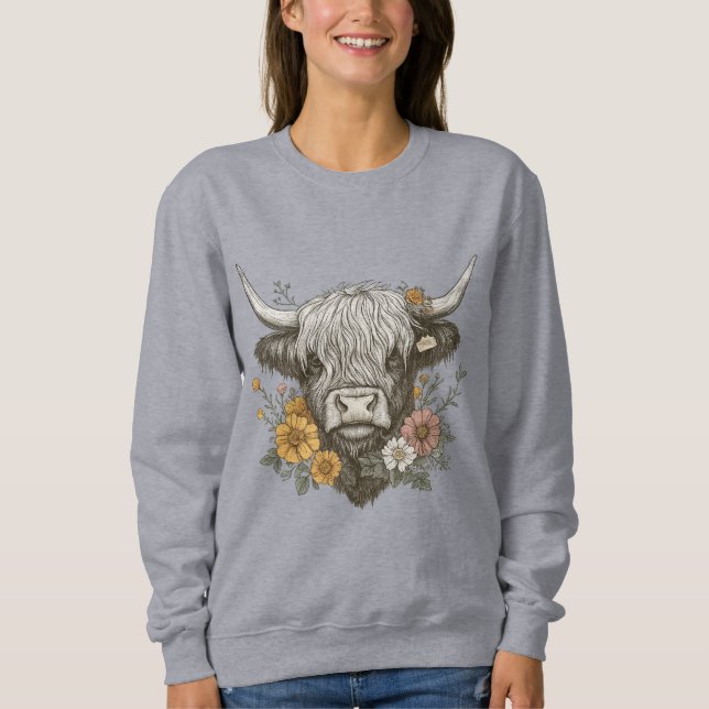 Sweatshirt Style agricole Highland Cow Graphic (Devant)
