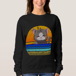 Sweatshirt Style Cat Sunset Retro 80s Cadeau Vintage