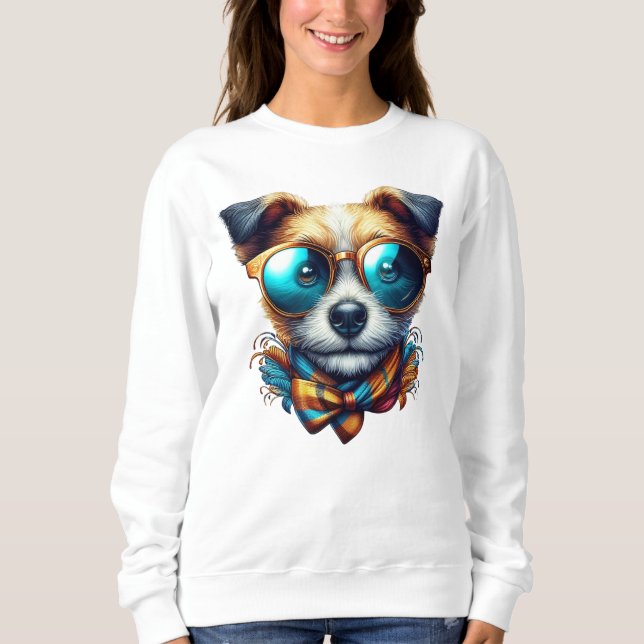 Sweatshirt Stylish Dog With Glasses Colorful Modern Pet Art (Devant)