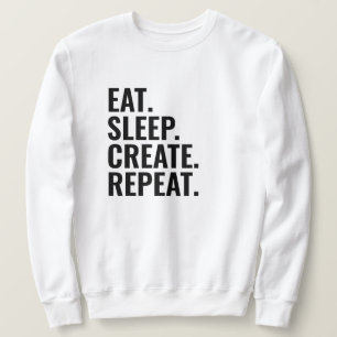 Sweatshirt Stylish Men White Eat Sleep Créer Répéter