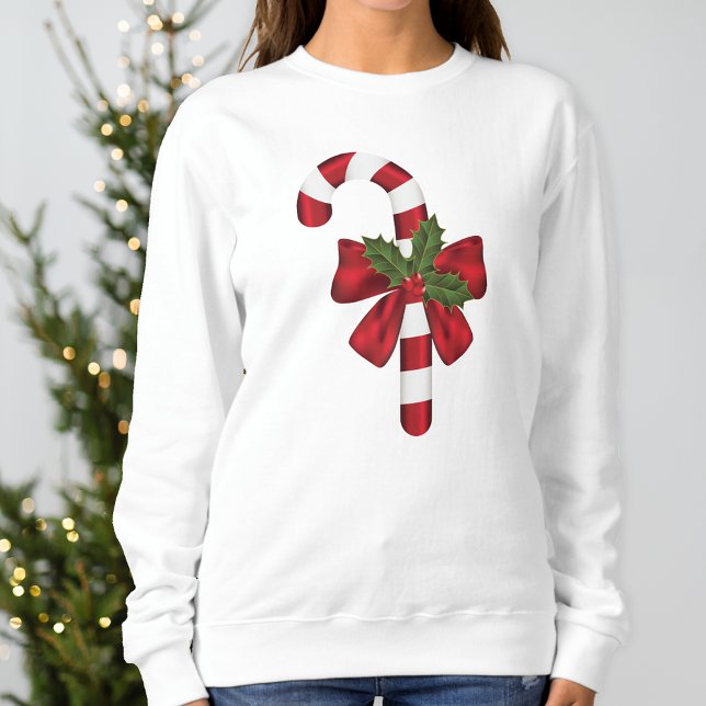 Sweatshirt Sucre de canne Avec Bow Et Christmas Holly (Festive candy cane design for the Holiday season.)
