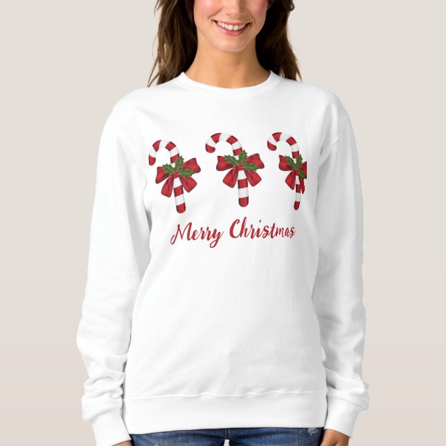 Sweatshirt Sucres de canne de Noël rouge et blanc et texte pe (Devant)