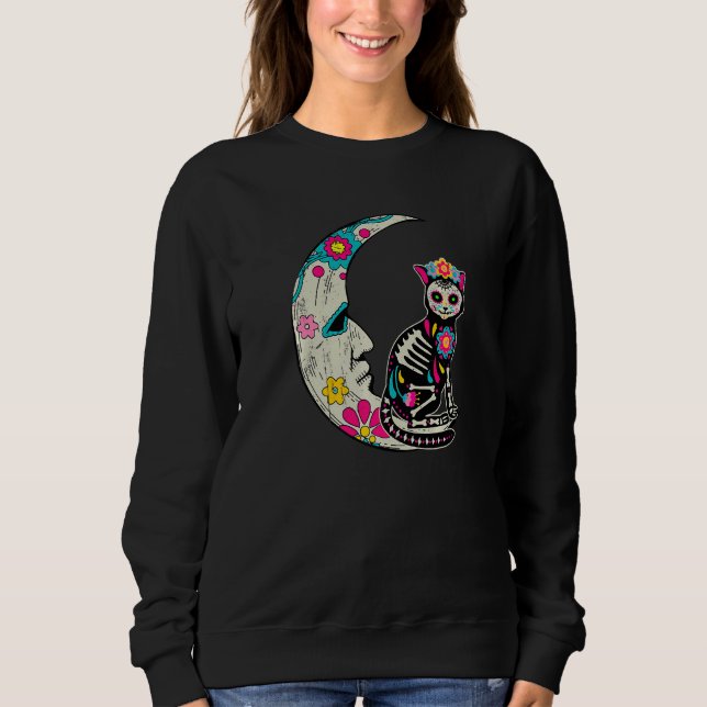 Sweatshirt Sugar Skull Cat Moon Dia De Los Muertos Mexican Da (Devant)