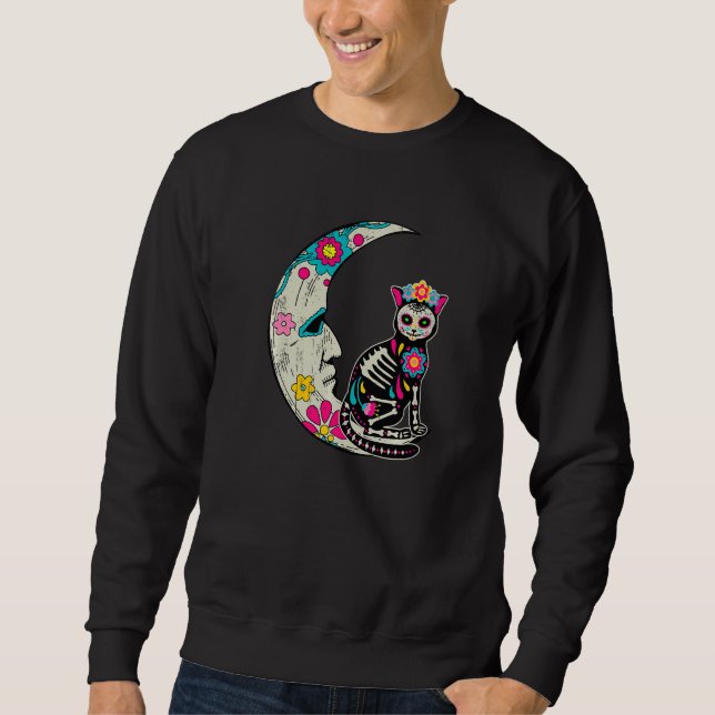Sweatshirt Sugar Skull Cat Moon Dia De Los Muertos Mexican Da (Devant)