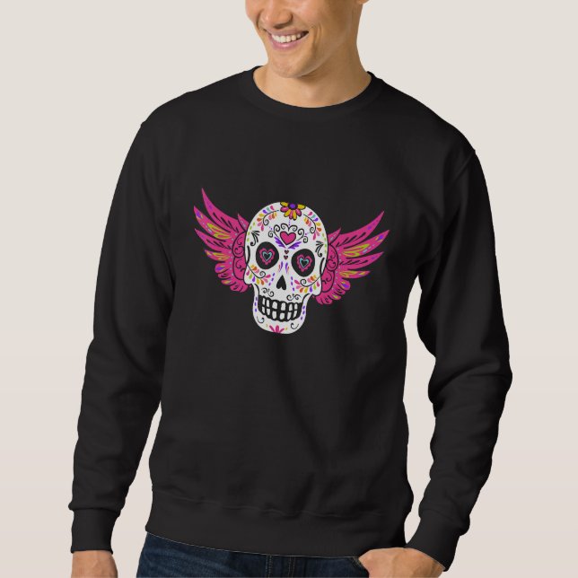 Sweatshirt Sugar Skull Dia de los Muertos Floral Bone Head Ta (Devant)
