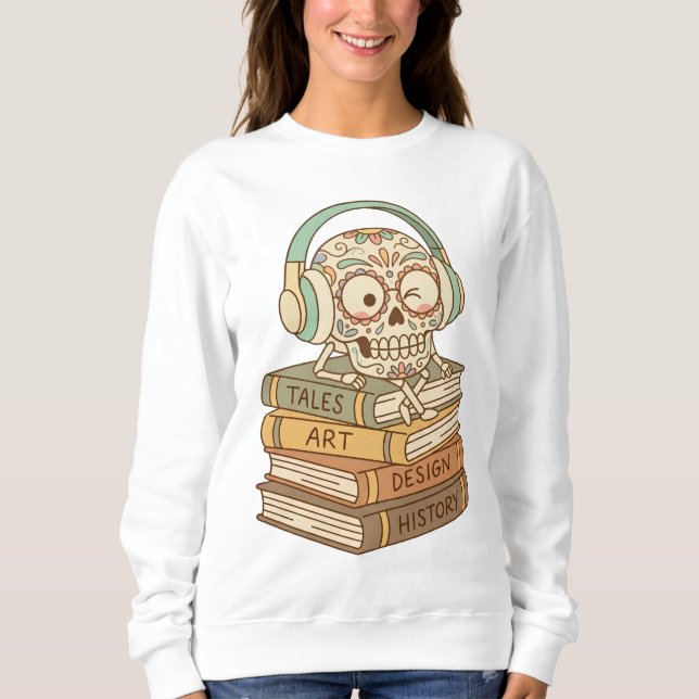 Sweatshirt Sugar Skull Passionate About Reading (Devant)