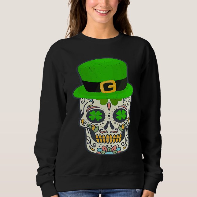 Sweatshirt Sugar Skull Saint Patricks Day Of Dead Lucky Hallo (Devant)
