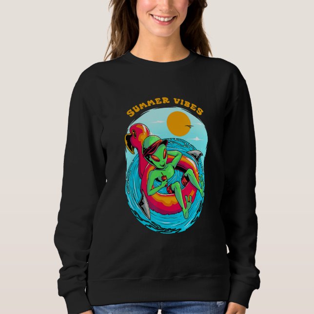 Sweatshirt Summer Vibes Alien Resting in the Beach Vacation B (Devant)