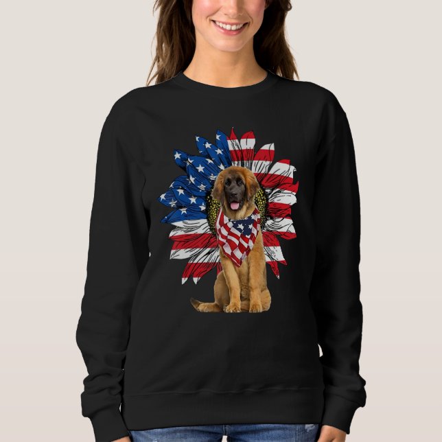 Sweatshirt Sunflower American Flag Leonberger 4th Of July Pra (Devant)