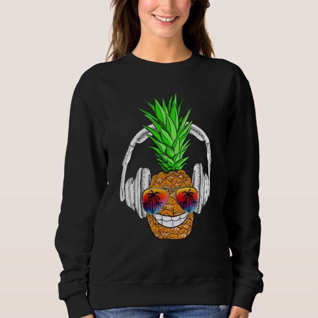 Sweatshirt Sunglasses Pineapple Headphones Aloha Hawaii Luau  (Devant)