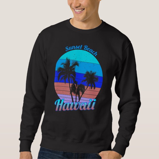 Sweatshirt Sunset Beach Hawaii Retro Tropical Palm Trees Vaca (Devant)