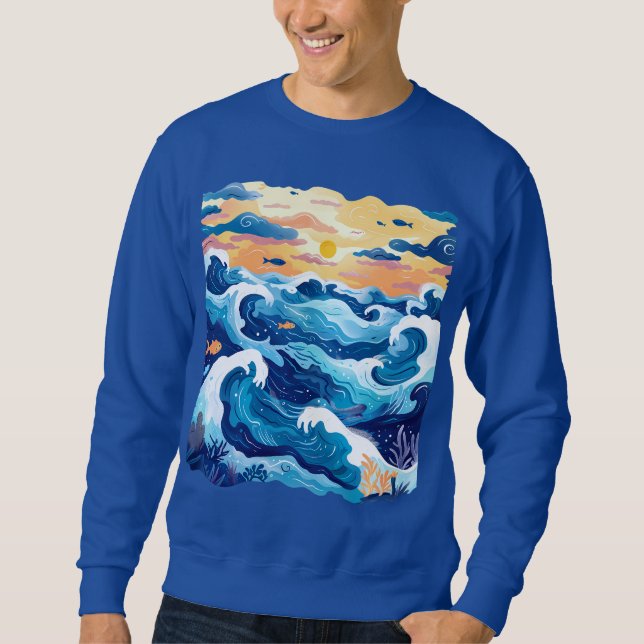 Sweatshirt Sunset Ocean Waves T-Shirt – Artistic Sea and Sky  (Devant)