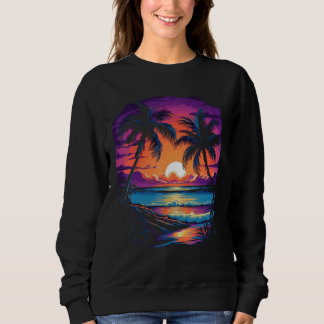 Sweatshirt Sunset Palm Trees Retro Vintage Vacation Surf Beac